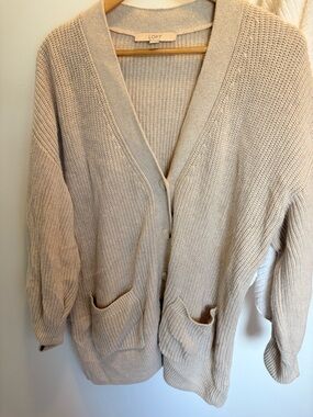 LOFT Neutral Beige Open-Front Knit Cardigan